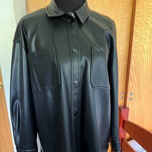 Black Leather Oversized Shirt Jacket Size 12